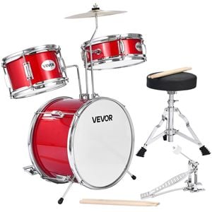 VEVOR 355.6 mm 3-Piece Junior Drum Sets Red with Adjustable Throne for  Ages 6-13