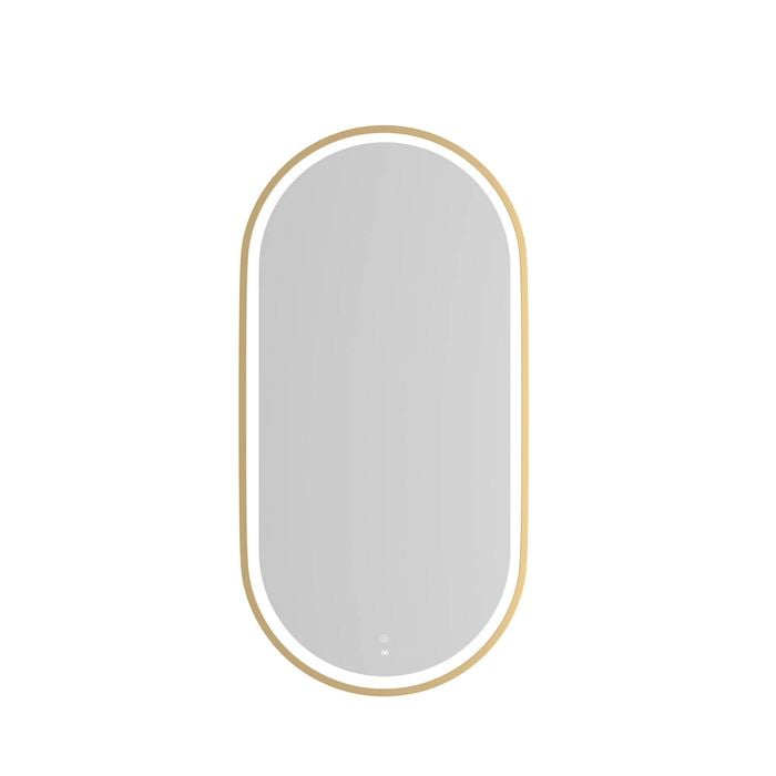 Attica 900 x 450mm Brushed Gold Metal Framed Oval LED Mirror