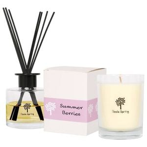 Nicola Spring Soy Wax Scented Candle & Reed Diffuser Set - Summer Berries 160g Candle 28 Hour Burn & 200ml Diffuser 60 Day Scent