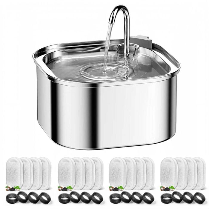 Yes4pets 3.2l Automatic Electric Pet Water Fountain Dog Cat Stainless Steel Dispenser With 17x Filters