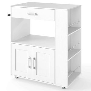 Costway Mobile Kitchen Island Cart Serving Trolley Spice Racks White