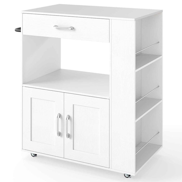 Costway Mobile Kitchen Island Cart Serving Trolley Spice Racks White
