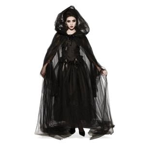 Black Hooded Cape for Adults, Sheer Tulle Halloween Halloween Costume Accessory, ADULT
