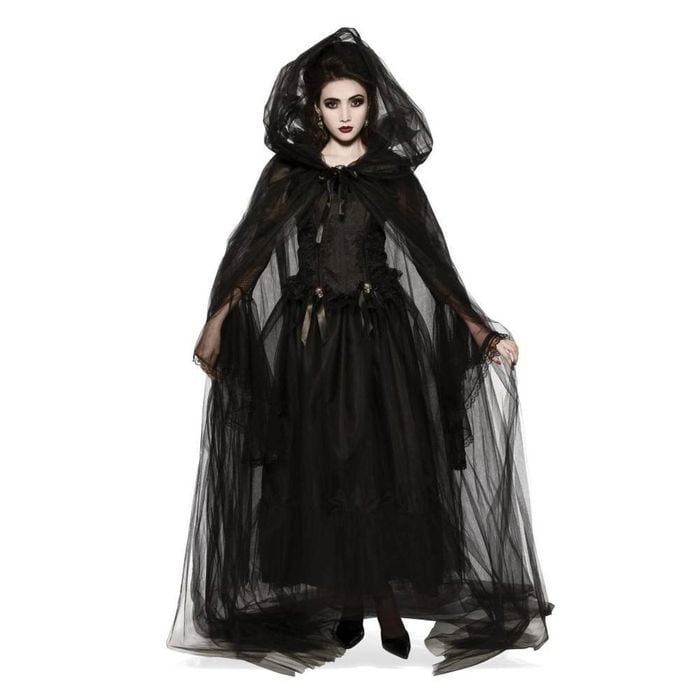 Black Hooded Cape for Adults, Sheer Tulle Halloween Halloween Costume Accessory, ADULT