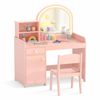 Costway Kids Makeup Vanity Table Study Desk w/2-Color LED Light Pink
