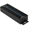 StarTech 10-Port USB 3.0 Hub – Industrial Metal Design, Power Adapter, DIN Rail & Wall Mount