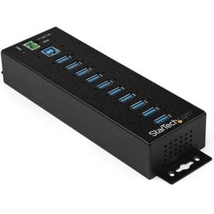 StarTech 10-Port USB 3.0 Hub – Industrial Metal Design, Power Adapter, DIN Rail & Wall Mount