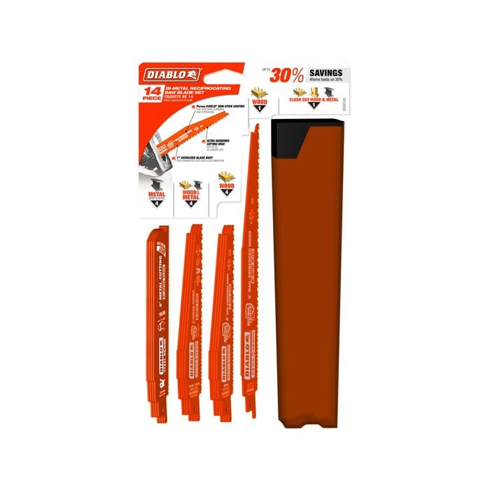 Diablo 14 Piece Bi-Metal Reciprocating Blade Set For Nail-Embedded Wood & Metal