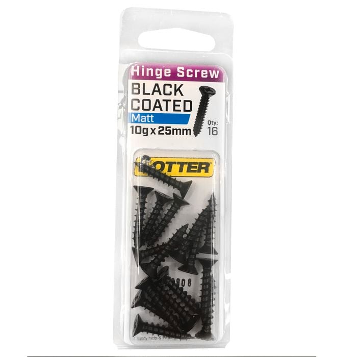 Otter 10 x 25mm Black Coated Hinge Screws - 16 Pack