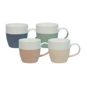 Bundanoon New Bone China Coffee & Tea Mugs Set 4 - Banded Rib 480ml