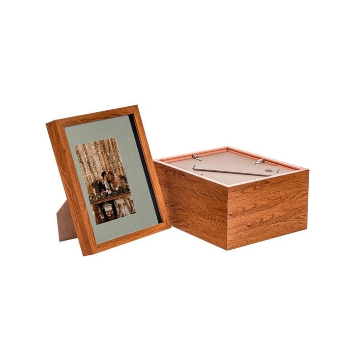 Nicola Spring Acrylic 3D Box Photo Frames with 4" x 6" Mounts - 8" x 10"  - Dark Wood - Pack of 5