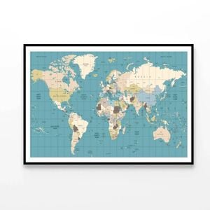 World Map Old Colors Illustration  Print 100% Australian Made 120x90cm  (Poster)