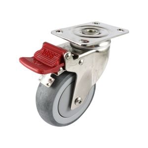 Easyroll 100mm Grey G7 Series Rubber Swivel Brake Plate Mount Castors
