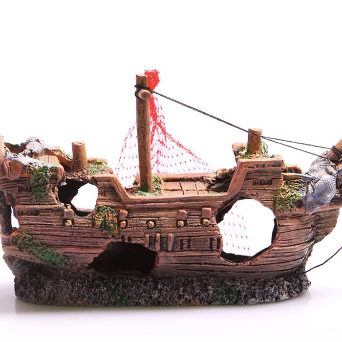 Aqua one ship wreck with net ornament - small (36753)