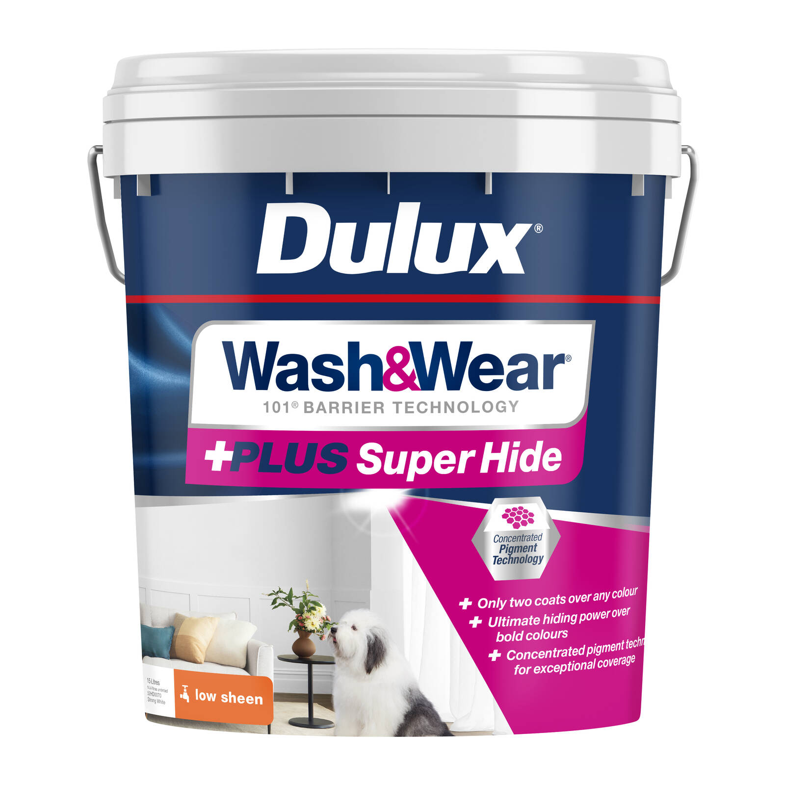 Dulux 15L Interior Paint Wash&Wear +PLUS Super Hide Low Sheen Strong ...