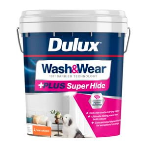 Dulux 15L Interior Paint Wash&Wear +PLUS Super Hide Low Sheen Strong White