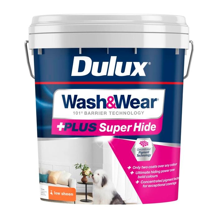 Dulux 15L Interior Paint Wash&Wear +PLUS Super Hide Low Sheen Strong White
