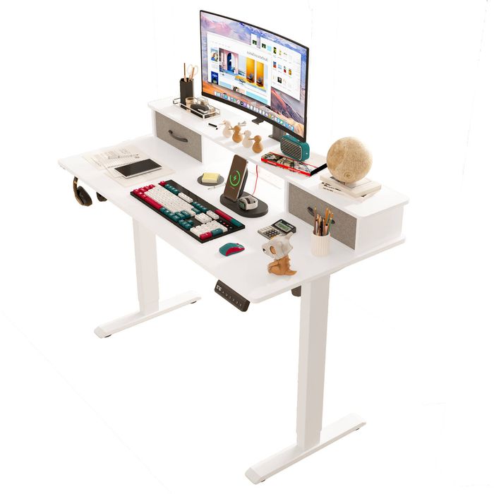 Advwin Adjustable Height Electric Standing Desk with Monitor Stand White
