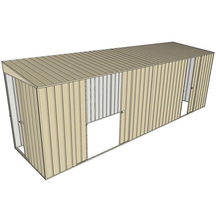 Build-a-Shed 1.5 x 6 x 2m Skillion Double and Single Sliding Side Doors Shed - Cream