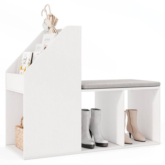 Costway Shoe Cabinet Seat Stool W/cushion Entryway Shoe Storage Bench