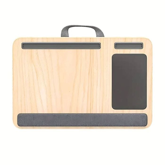 CARLA HOME Oversized Portable Lap Desk with Cushion,Mouse Pad, Tablet and Phone Holder, Up to 17 Inch Laptops (Brown)