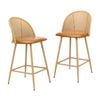 Oikiture 2x Bar Stools Rattan Back PU Leather Brown
