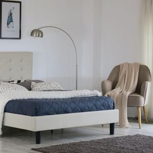 Istyle Alexis Button King Bed Frame Fabric Beige