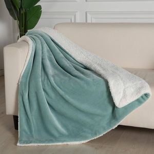 Gioia Casa Microfiber Teddy Sherpa Throw Blanket Reversible Fluffy Flannel Velvet Throw for Couch or Sofa - Sage Green