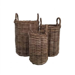 Elegance Living 3pcs Set Rattan Dark Brown Nieda Wicker Basket