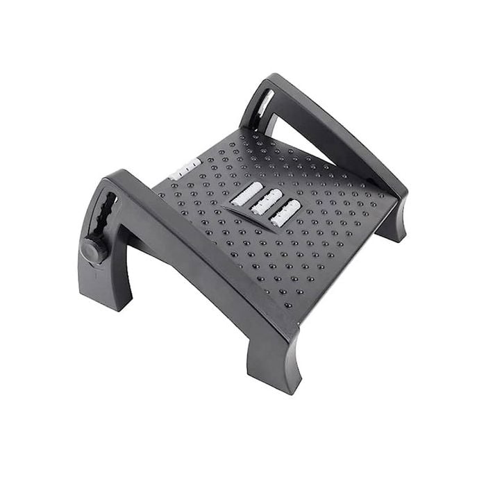 Adjustable Height Foot Rest Under Desk - 6 Heights, Sturdy Office Footrest, Black Pedal
