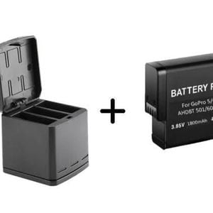Gopro Hero 8 7 6 5 Compatible Black Triple Battery Dock Storage Charging Box With Battery