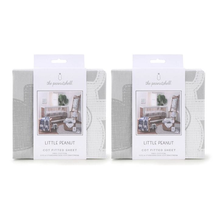 2PK The Peanutshell Little Peanut Grey Cot Fitted Sheet Baby Nursery Decor