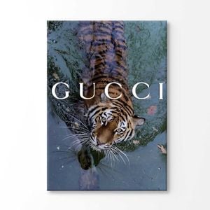 Tiger With Water Fashion Wall Art Print 100% Australian Made 180x120cm (Stretched Canvas)