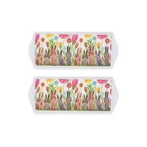 2PK Ashdene Playful Bunnies Blooms Sandwich Dish Tray Serveware 38x16.5cm
