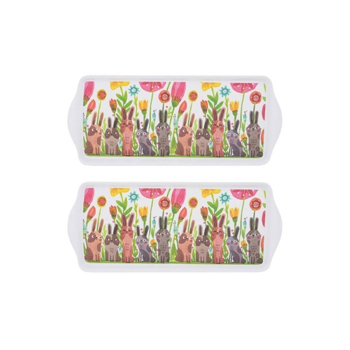 2PK Ashdene Playful Bunnies Blooms Sandwich Dish Tray Serveware 38x16.5cm