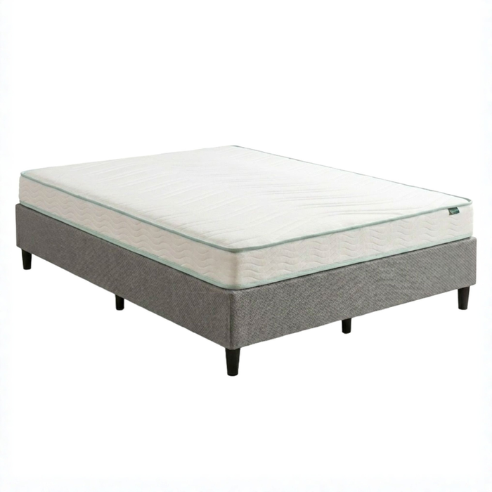 Zinus Double Dark Grey Fabric Bed Base & Mattress Set, Essential Bonnell Inner Spring