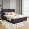 Bed Frame Black Velvet Fabric with Gas Lift  metal structure