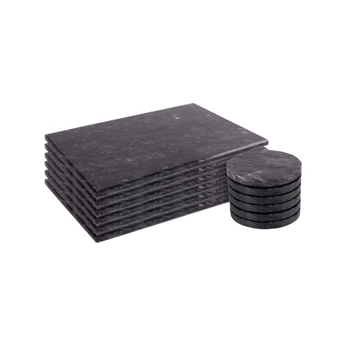Argon Tableware 12pc Marble Placemats & Round Coasters Set - Black