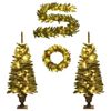 P&P Green Christmas Tree Set with Wreath Garland and LED Lights Entryway Festive Decor