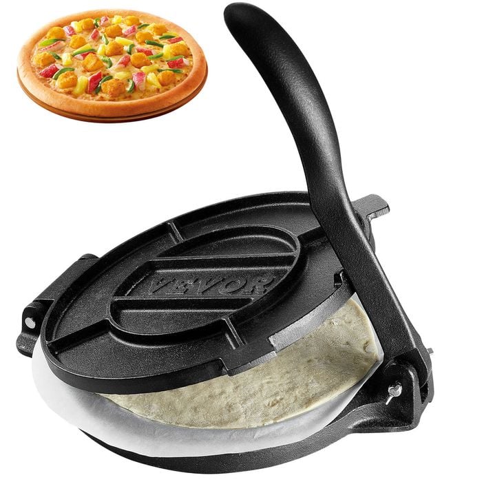 Vevor Tortilla Press Black with 100 Pcs Parchment Paper for Cast Iron Heavy Duty Tortilladora Press