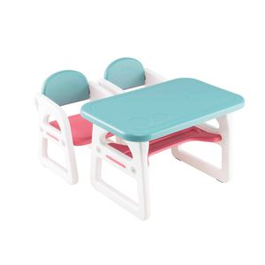 Costway 4-in-1 Kids Table Chairs Set Blackboard Activity Drawing Desk-Blue