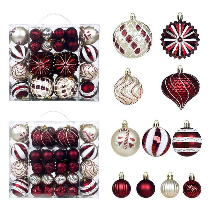 Catzon 48 Pcs Christmas Balls Ornaments Shatterproof for Xmas Tree Wreath-Wine Red