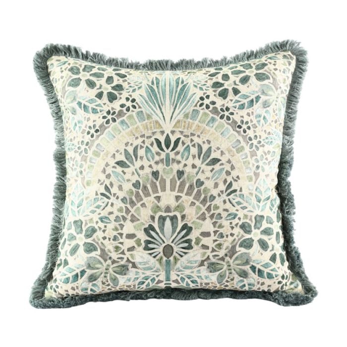 MM Linen Andora Cotton/Linen Mosaic Art Decorative Cushion 50x50cm Green/Blue