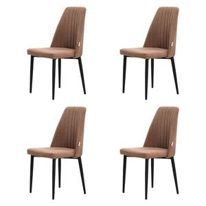 Familand Dining Chairs Set of 4 Padded Seat Kitchen Living Room Chair Linen in Brown