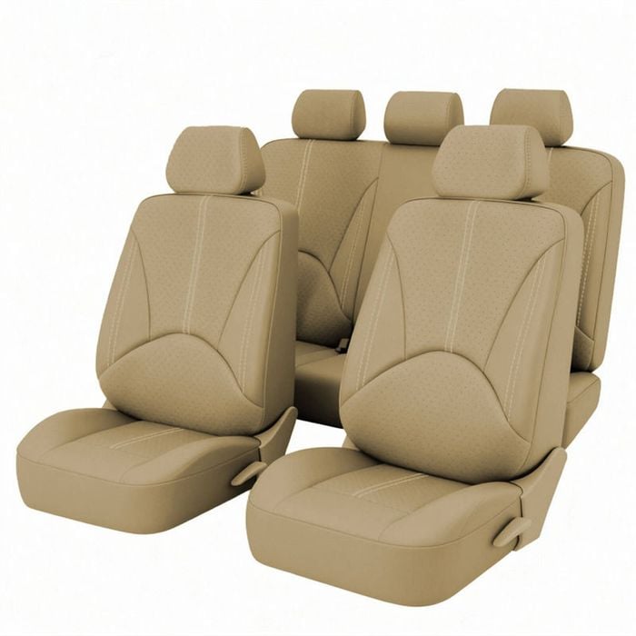 Catzon Car Seat Cover Full Set Anti-slip Breathable Leather-beige