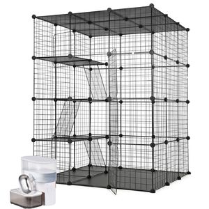 Advwin Cat Cage 4-Tier DIY Cat House Enclosure + 3L Automatic Cat Water Fountain Wastewater Separation