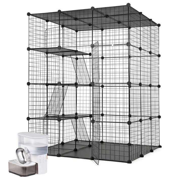 Advwin Cat Cage 4-Tier DIY Cat House Enclosure + 3L Automatic Cat Water Fountain Wastewater Separation
