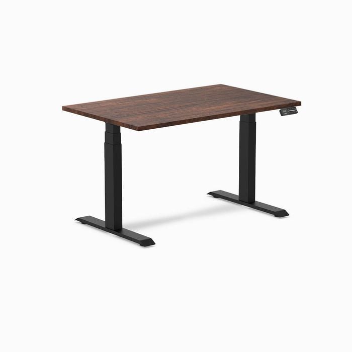 Desky Dual American Rustic Pine Softwood Sit Stand Desk 120x75cm Matte Black Frame Leg