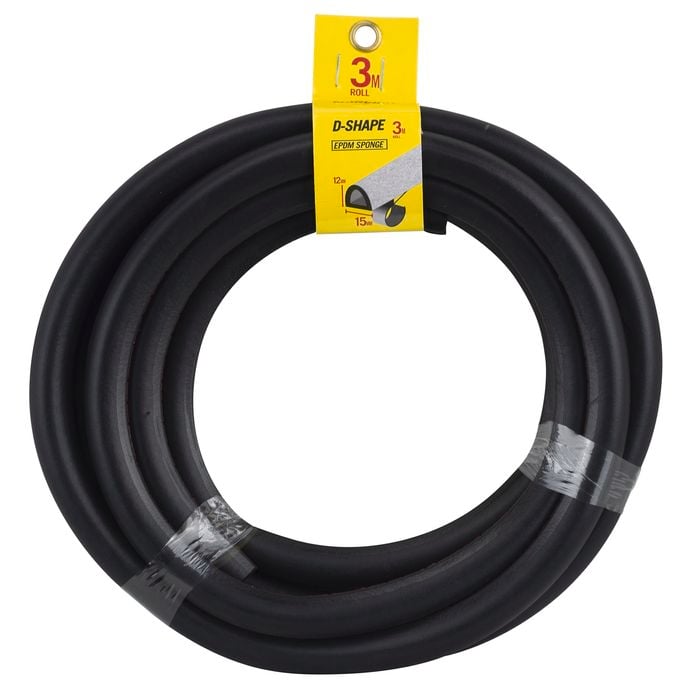 Moroday 15 x 12mm x 3m Black D-Shape Self-Adhesive EPDM Sponge