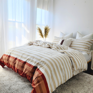 Single Quilt Cover Set – 100% Cotton – Doona Cover Set (Rust\Beige\White)